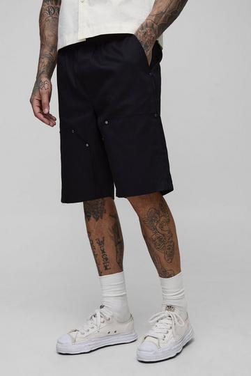 Tall Relaxed Fit Elasticated Waist Carpenter Shorts black