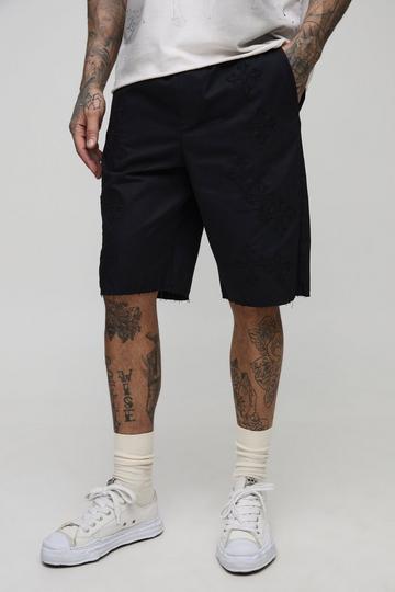 Tall Relaxed Fit Elasticated Waist Applique Shorts black