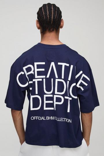 Oversized Boxy Creative Studio Dept T-Shirt Met Print navy
