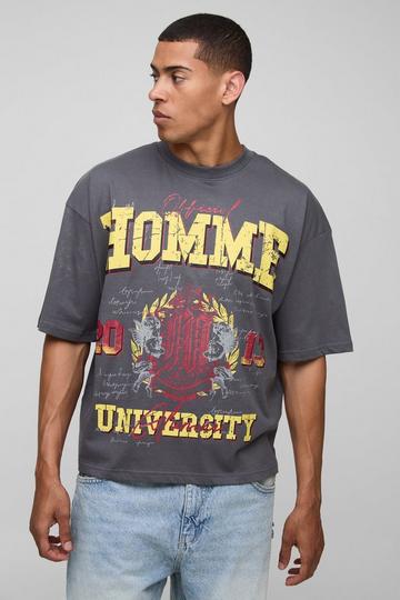 Oversized Boxy Homme Varsity Large Scale Printed T-Shirt charcoal