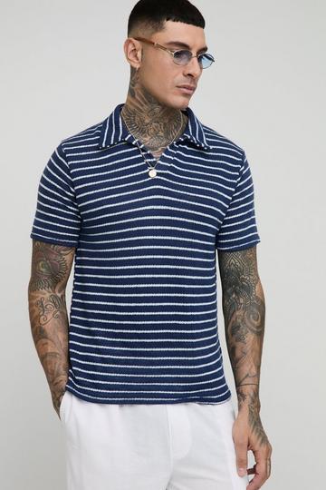 Tall Slim Revere Stripe Textured Polo navy