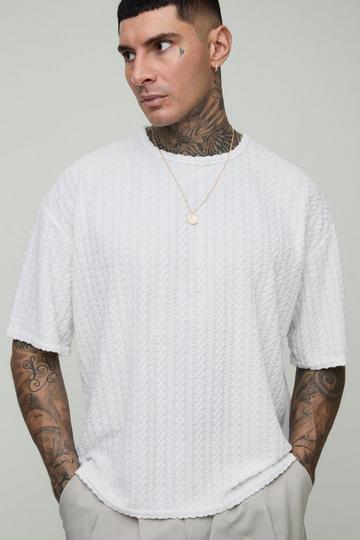 White Tall Oversized Towelling Jacquard T-Shirt