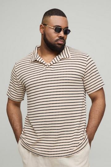 Plus Slim Revere Stripe Textured Polo ecru