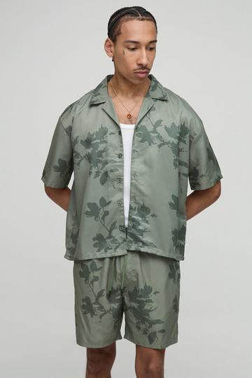 Oversized Boxy Viscose Printed Shirt & Swim Set khaki