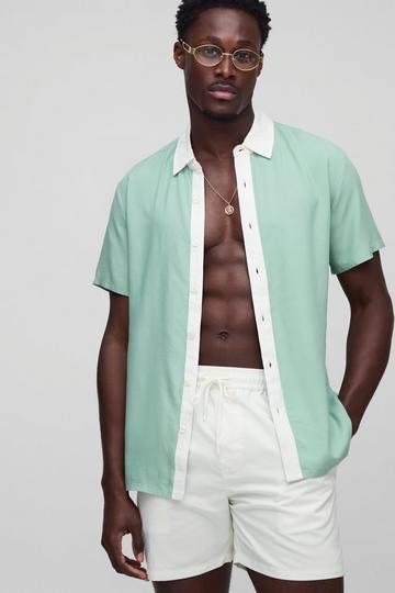 Regular Viscose Border Shirt & Swim Set sage