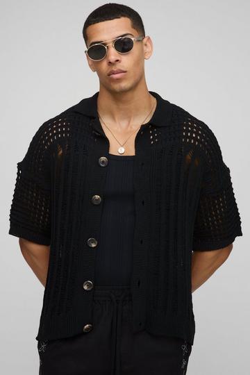 Gestreept Gebreid Regular Fit Overhemd Met Open Stiksels black