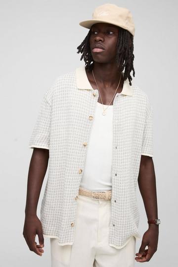 Regular Fit Houndstooth Knitted Shirt blue