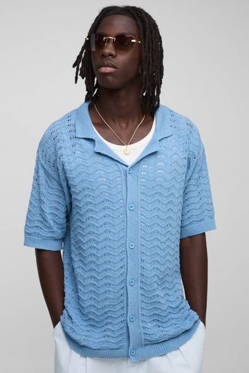 Gebreid Regular Fit Overhemd Met Geribbelde Zoom dusty blue
