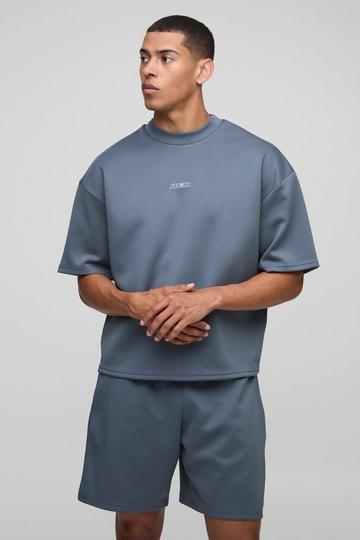 Oversized Boxy Man Scuba T-Shirt & Short Set blue