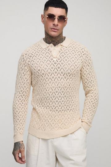 Tall Gehaakte Polo Met Lange Mouwen natural