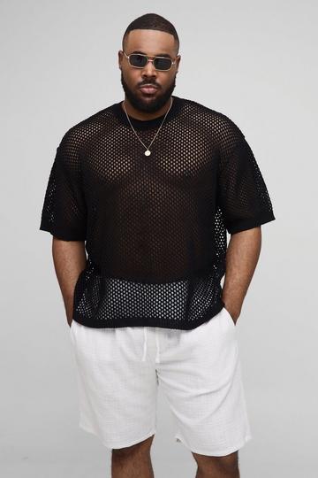 Plus Fishnet Crochet Oversized T-Shirt black