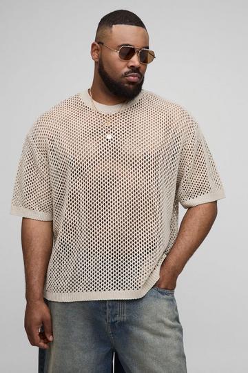 Plus Oversized Gehaakt Fishnet T-Shirt natural