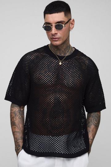 Tall Fishnet Crochet Oversized T-Shirt black