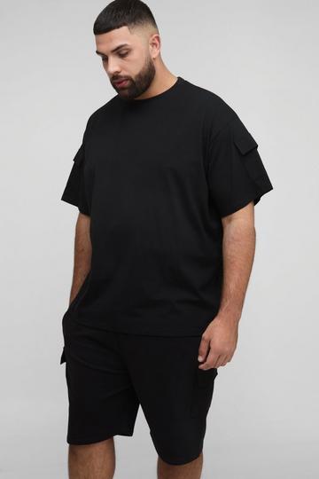 Plus Oversized Utility Pocket T-Shirt & Cargo Short Set black
