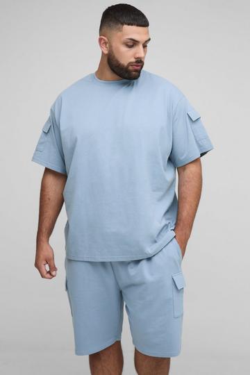 Plus Oversized Utility Pocket T-Shirt & Cargo Short Set blue