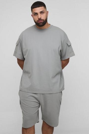 Plus T-Shirt Met Utility Zakken En Cargo Shorts Set charcoal