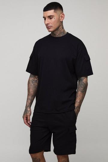 Tall Utility Pocket Oversized Fit T-Shirt & Cargo Short Set black