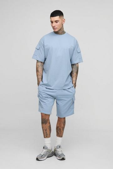 Tall Utility Pocket Oversized Fit T-Shirt & Cargo Short Set blue