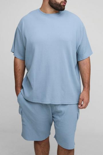 Plus Oversized Waffle T-Shirt & Cargo Short Set blue