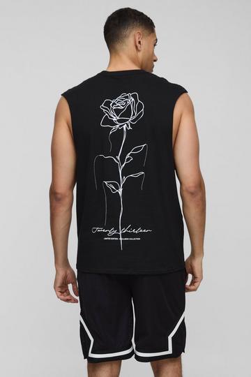 Bloemenprint Lijntekening Rozen Tank Top Met Grote Armgaten black