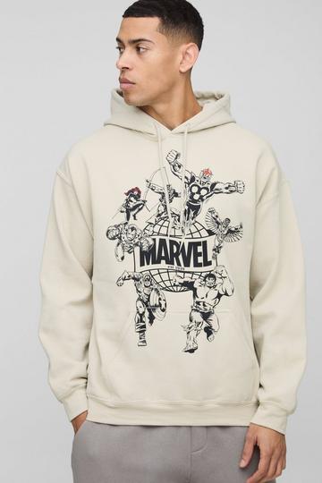 Sand Beige Oversized Marvel Avengers License Printed Hoodie