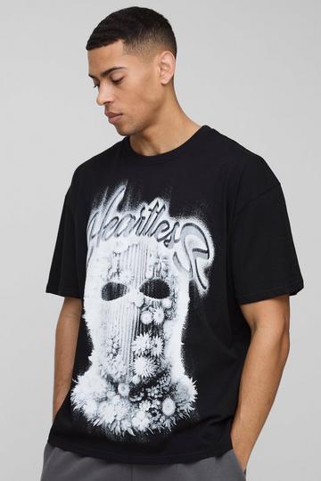 Oversized Heartless Floral Mask Printed T-Shirt black