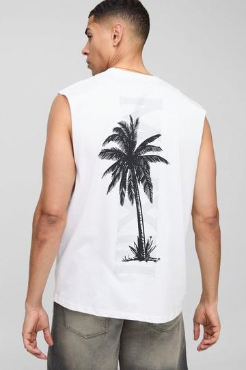 Oversized Palm Print Tank Top white