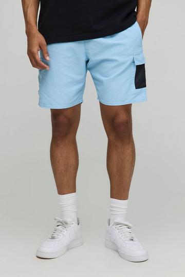 Nylon Slim Fit Cargo Shorts Met Elastische Taille blue