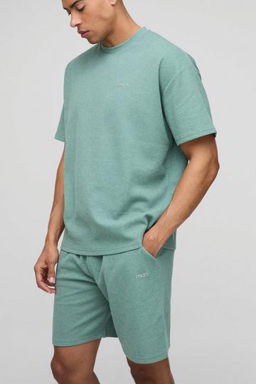 Oversized Man Waffle T-Shirt & Short Set sage