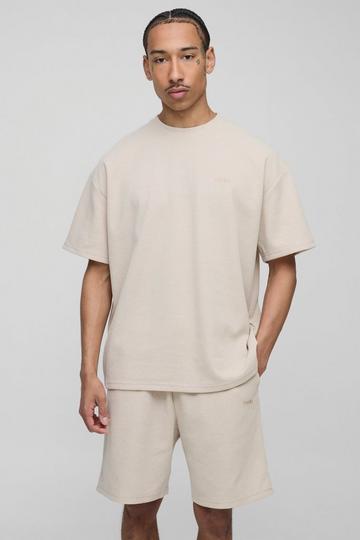 Stone Beige Oversized Man Waffle T-Shirt & Short Set