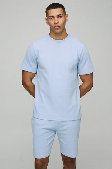 Regular Fit Man Waffle T-Shirt & Short Set light blue