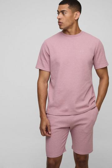 Regular Fit Man Waffle T-Shirt & Short Set pink