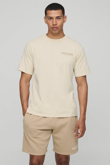 Monochroom Regular Fit T-Shirt En Shorts Set taupe