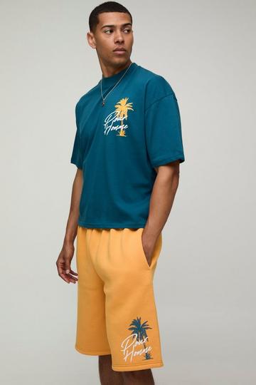 Oversized Extended Neck Print T-Shirt And Short Set teal