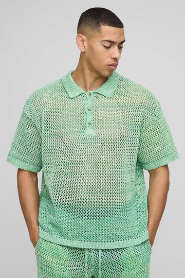 Oversized Twisted Yarn Button Neck Knitted Polo green