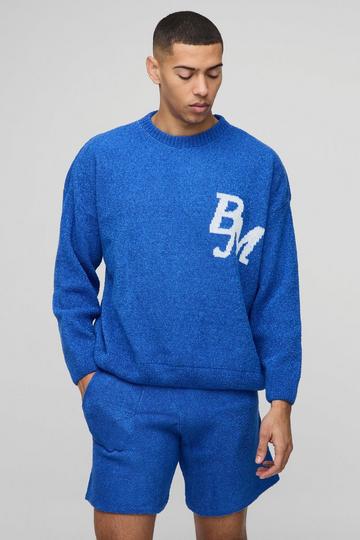 Boxy Fit Boucle BM Knitted Jumper and Shorts Set cobalt