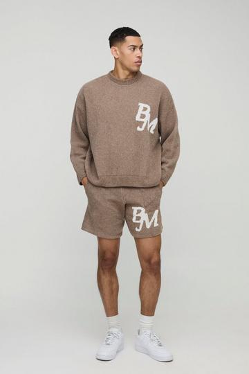 Gebreide Boxy Bouclé BM Trui En Shorts Set taupe