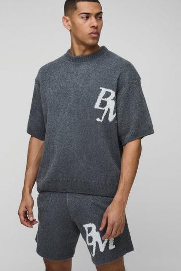 Boxy Fit Boucle BM Knitted T-Shirt and Shorts Set charcoal