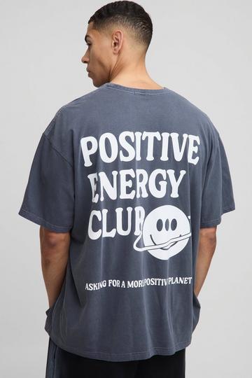 Oversized Positive Energy Club Washed Slogan T-Shirt dark mauve