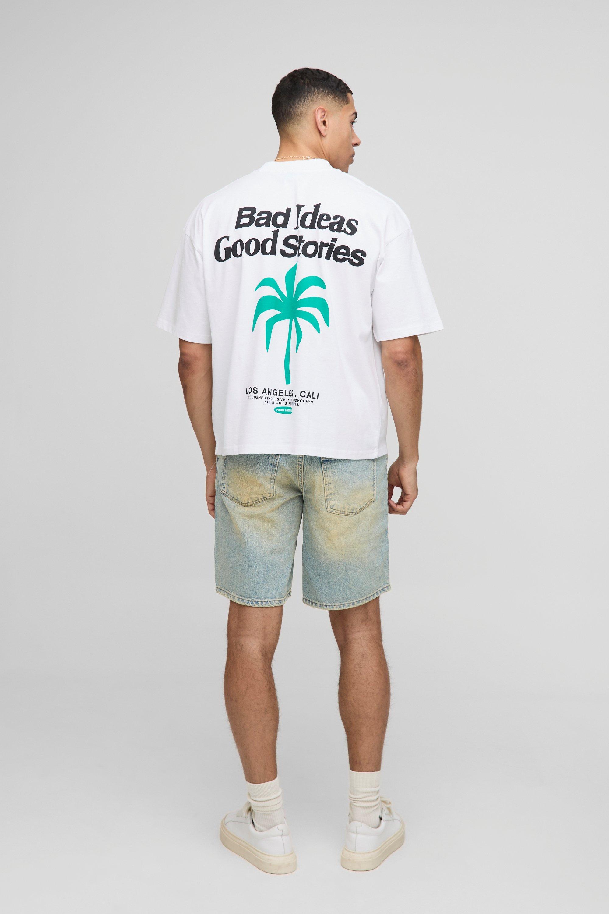 Oversized Boxy Extended Neck Palm Slogan T-Shirt