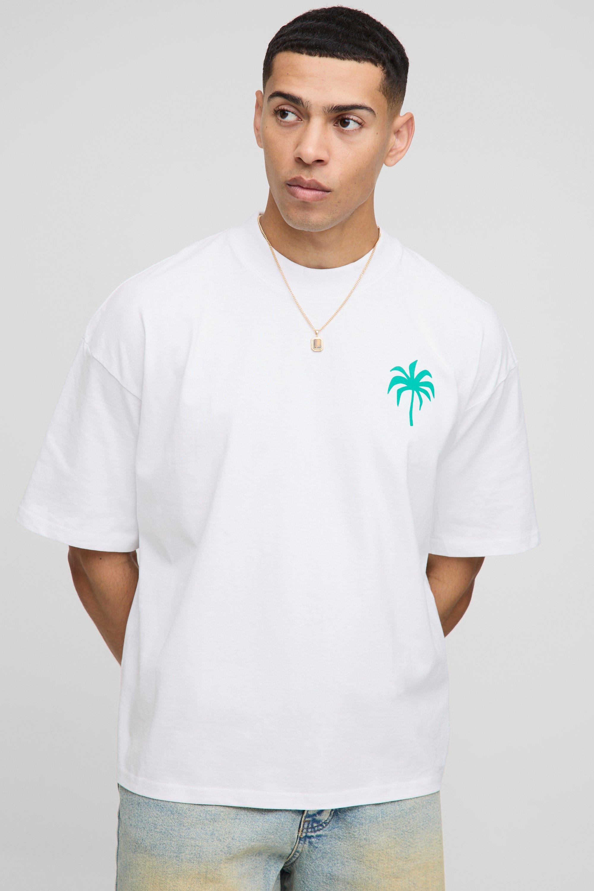 Oversized Boxy Extended Neck Palm Slogan T-Shirt