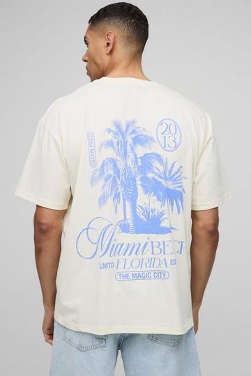 Oversized Miami Beach Palm Printed T-Shirt ecru