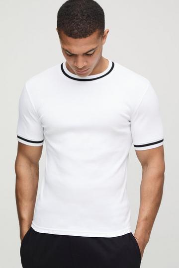 Geribbeld Muscle Fit T-Shirt white