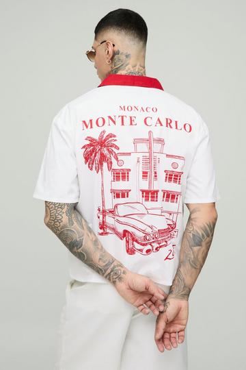 Tall Oversized Geborduurd Boxy Monte Carlo Overhemd Met Print red