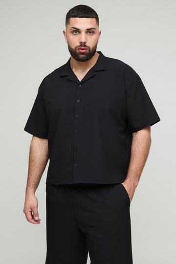 Plus Oversized Boxy Technical Stretch Revere Shirt & Comfort Short Set black