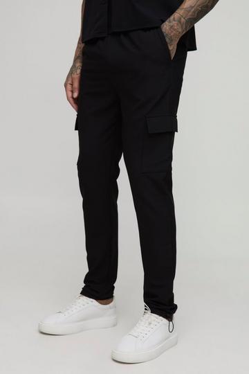 Tall Elasticated Waist Technical Stretch Skinny Cargo Trousers black
