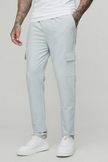 Tall Elasticated Waist Technical Stretch Skinny Cargo Trousers light grey