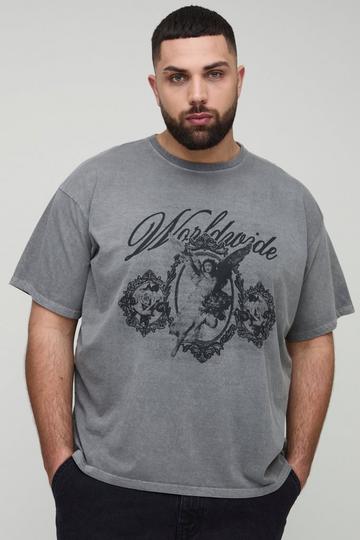 Plus Oversized Renaissance Print Washed Print T-Shirt charcoal