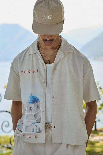Oversized Boxy Linen Blend Landscape Shirt ecru