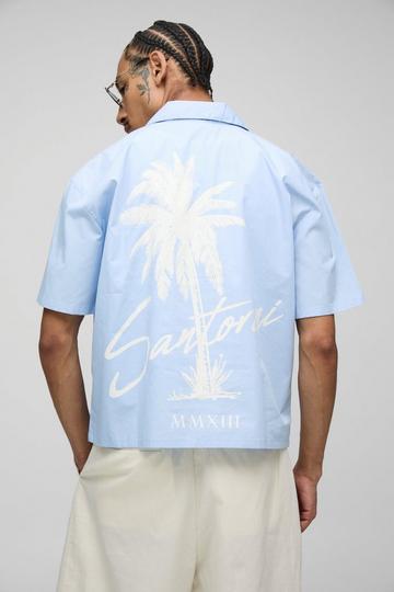 Oversized Boxy Palm Print Overhemd Met Revers Kraag blue